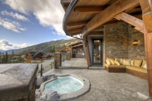 Outdoor living space and hot tub at Bella Vista