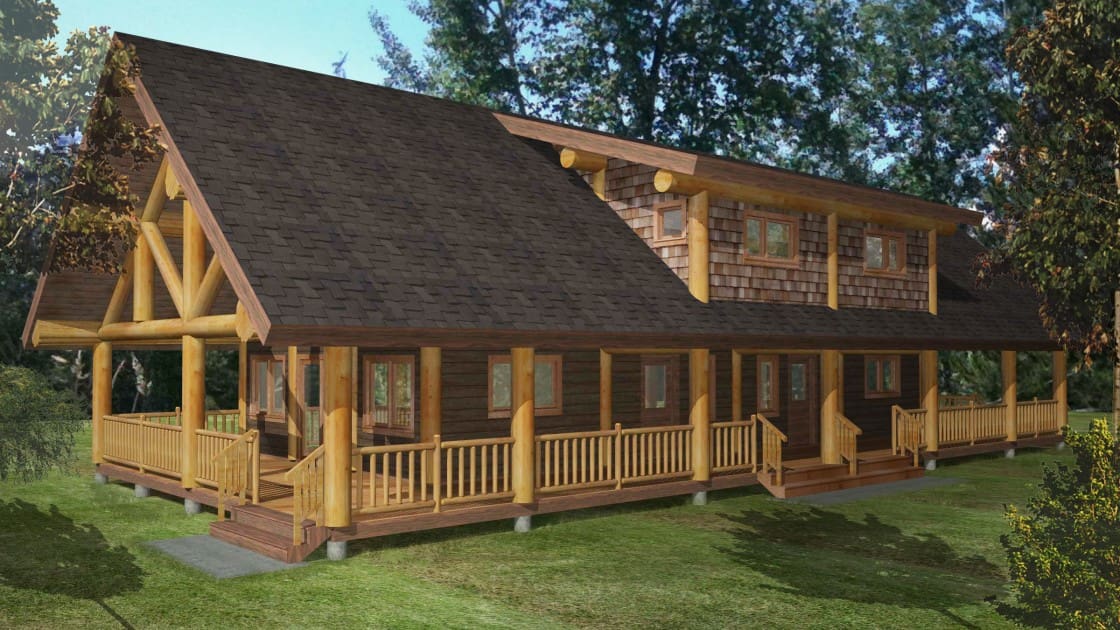 Nass Valley Duplex Log Home Plans | Streamline Design