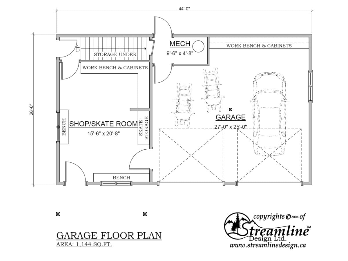 Timber Frame Home Design 1,144 square feet, Garage Floor Plan.