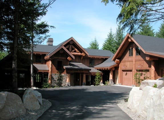 West Coast style Post and Beam Log Home Design.