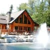 Beautiful log cabin with water feature backyard