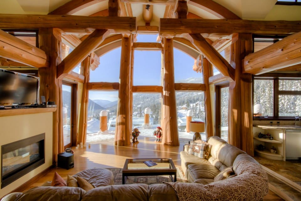 luxury living room in log home