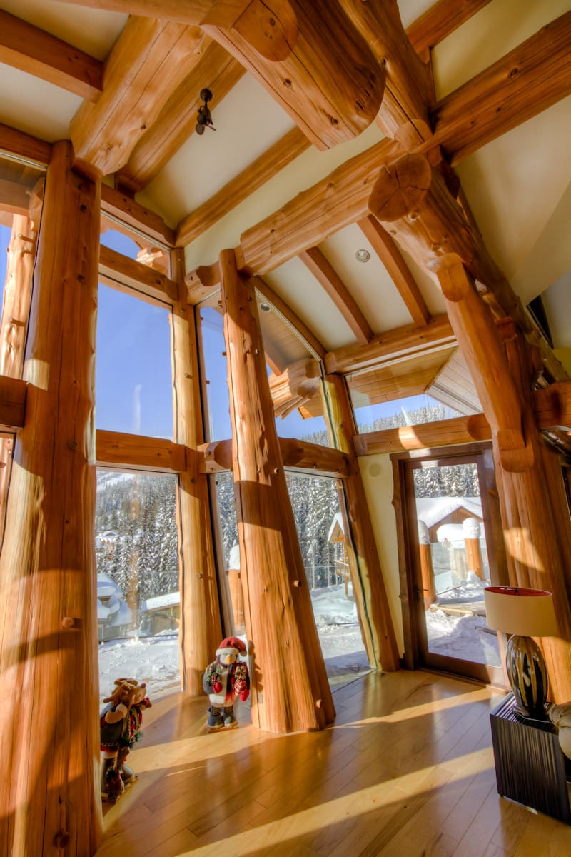 Western Red cedars in timber frame log home