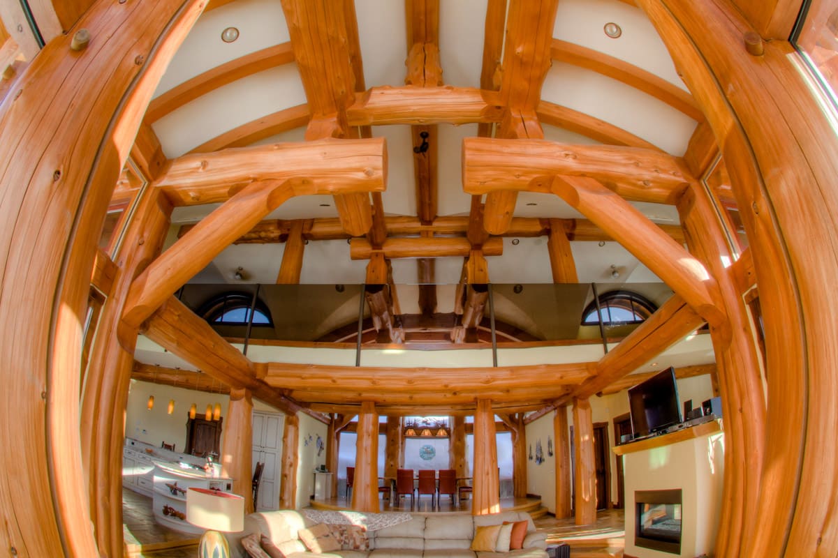 western red cedars are the focus of this timber frame home