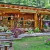beautiful gardens and landscaping around log home