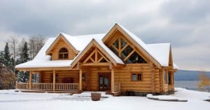Log cabin in the snow