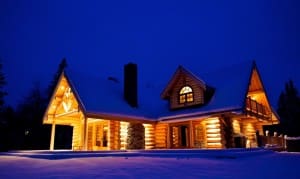 Timber Frame Home in the snow