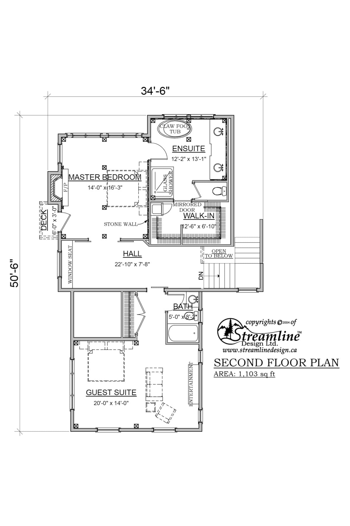 Timber Frame Log Home Design 4,459+ square feet, second floor plan.