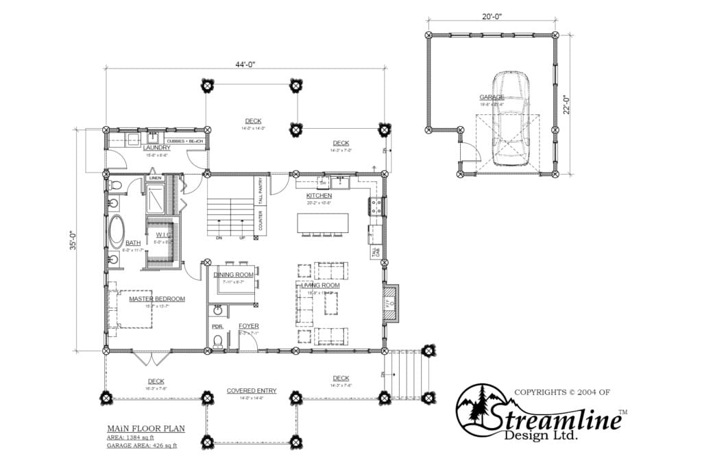 Post and Beam Log Home 3,262 square feet, Main Floor Plan.