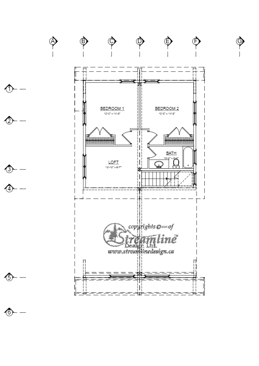 Timber Frame Log Home Design, 1,735+ Square feet - second floor plan.