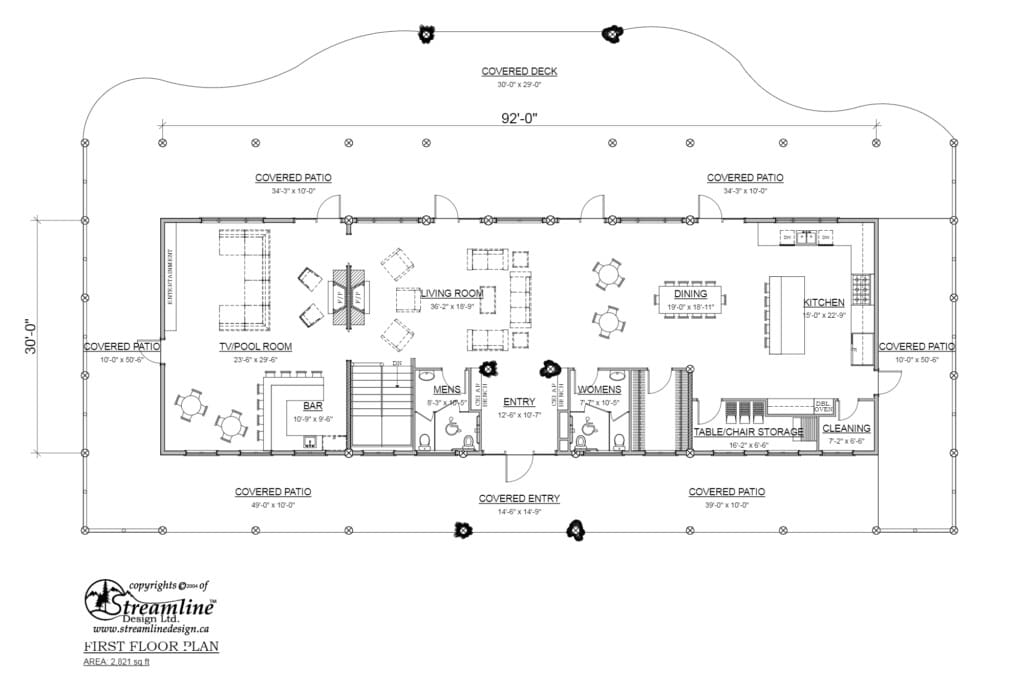 Lodge home design 5,642+ square feet, first floor plan