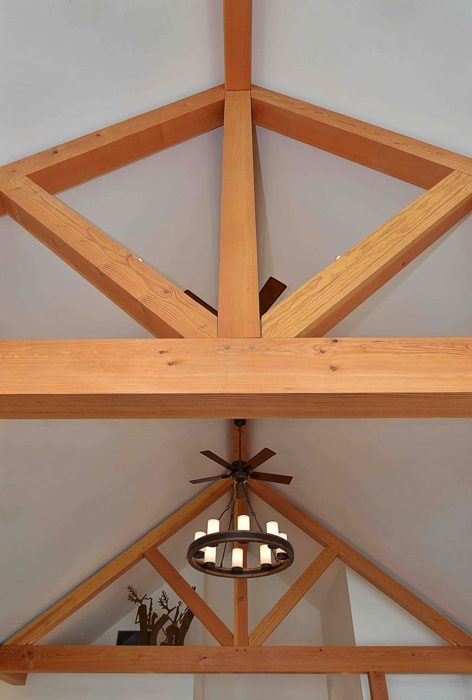 Beam structure inside a timber frame home