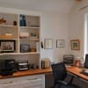 Home office with custom wood desk