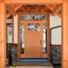 The wood door of a timber frame home