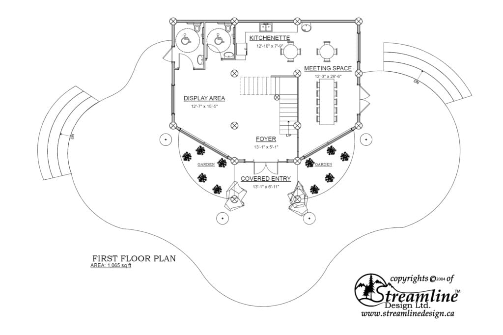 Log Home Design 1,905 square feet, first floor plan.