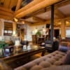 Cozy living room in a post and beam log home